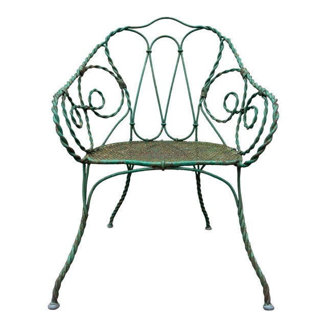 Forest Green Set of Twisted Iron Garden Chair and Table, 1900s For Sale - Image 8 of 18