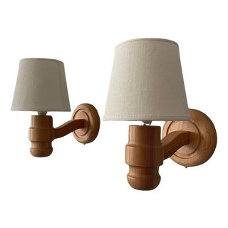 Swedish Pine Wall Lamps, 1970s, Set of 2 For Sale