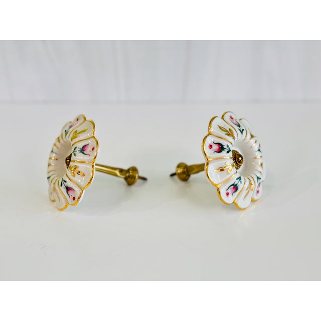 1980s Vintage Victorian Style (Rose Motif and Gold) Porcelain Curtain Tiebacks - A Pair For Sale - Image 5 of 10