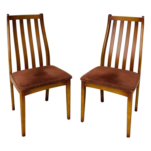 Vintage Wood and Velvet Chairs, 1970s, Set of 2 For Sale