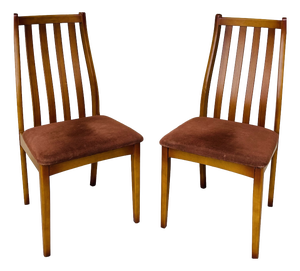 Vintage Wood and Velvet Chairs, 1970s, Set of 2