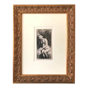 Original Antique Rembrandt Etching Woman Bathing Her Feet at a Brook 1658