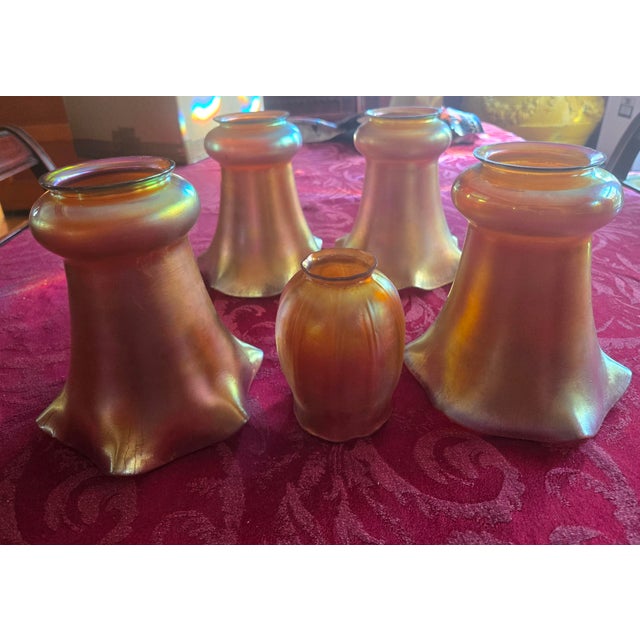 Large Jugendstil Art Nouveau Two-Light Sconces With Large Steuben Aurene Shades - a Pair For Sale - Image 11 of 11