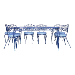 Vintage Whimsical Patio Dining Set 6 Chairs and Table Professionally Powder Coated and Upholstered
