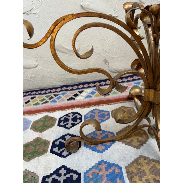 1950s Italian Gold Leafed Wrought Iron Table With Round Glass Top For Sale - Image 9 of 12
