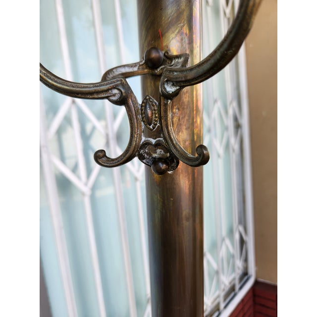 Glass Vintage Brass Hall Tree With Mirror and Console For Sale - Image 7 of 7