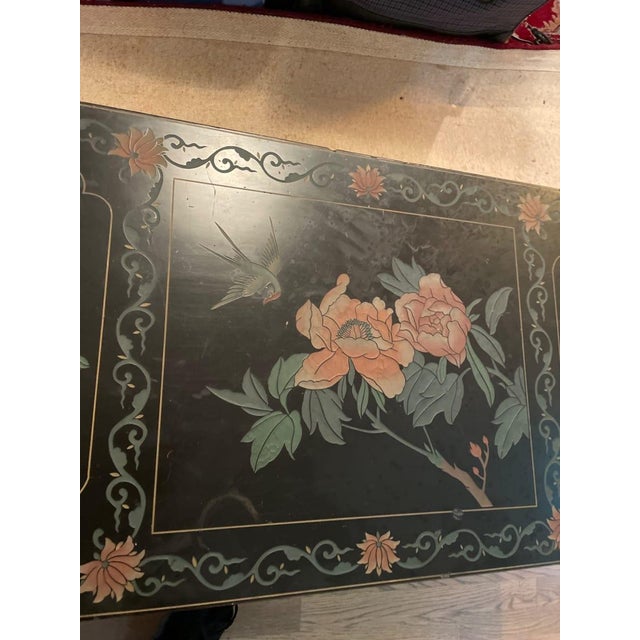 Vintage Korean Black Lacquer Chinoiserie Coffee Table With Mother of Pearl Inlay For Sale - Image 10 of 10