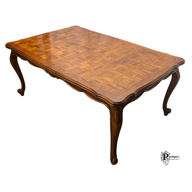 Late 20th Century Vintage Century French Country Style Oak Parquet Extension Dining Table For Sale - Image 5 of 12