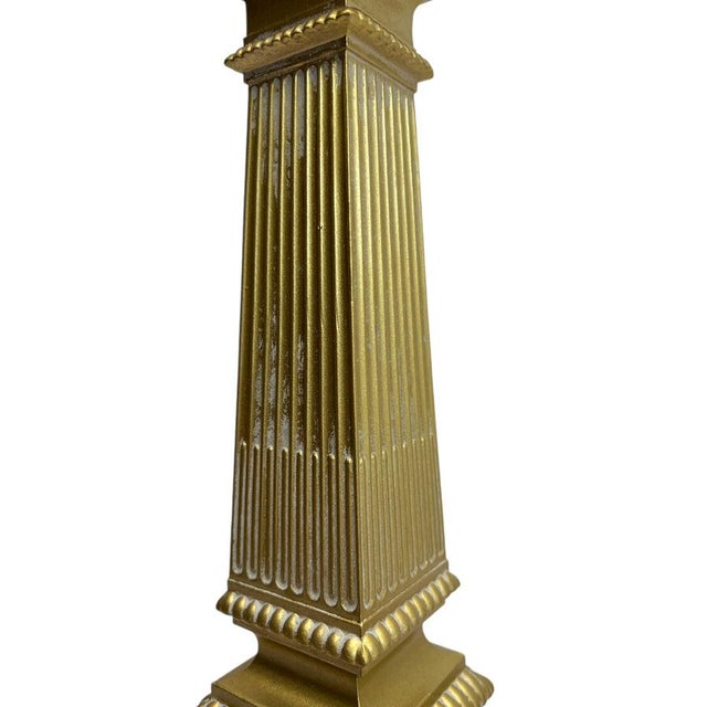 Metal Large Neo-Classical Column Lamps in Gold Toned Metal, 1950s, Set of 2 For Sale - Image 7 of 10