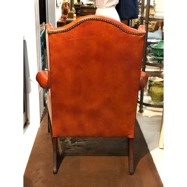 Vintage Style Orange Leather Arm Chair With Brass Tacks