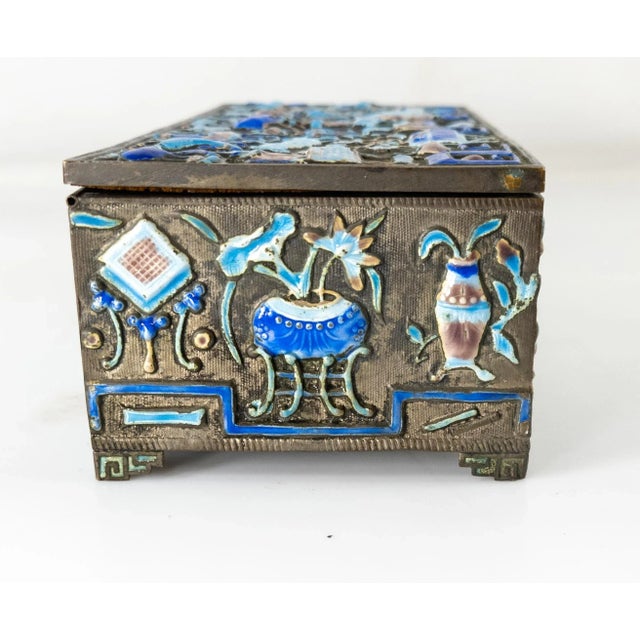 Early 20th Century Early 20th Century Chinese Enameled Silver on Copper Cigarette Box For Sale - Image 5 of 12
