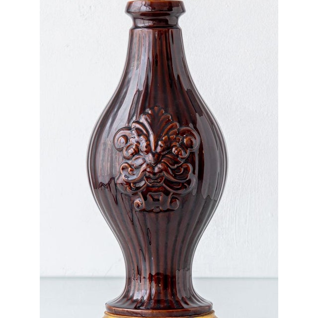 Manises Chocolate Brown Glazed Table Lamp, Spain, 1960s For Sale - Image 10 of 14