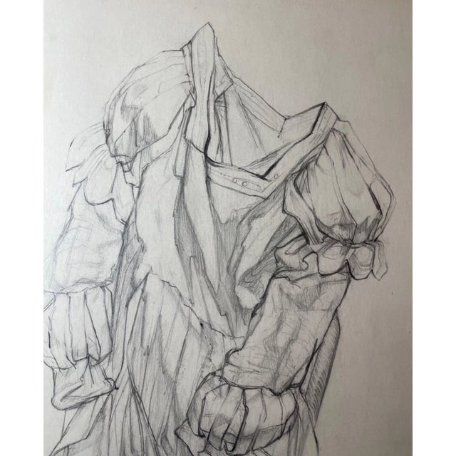 Illustration Original 1949 Vintage E. Meyer Dress Clothing Study Pencil Drawing Illustration For Sale - Image 3 of 16