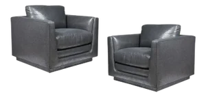 1960s Arthur Elrod Metallic Grey Linen Club Chairs - a Pair