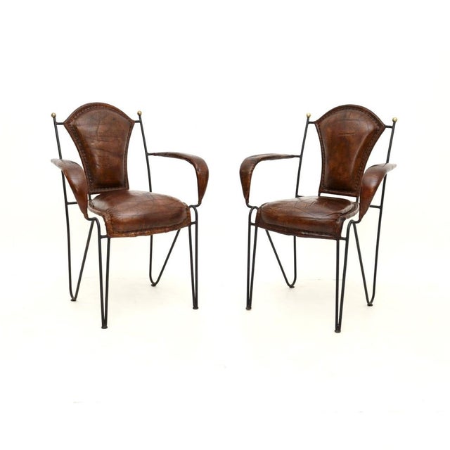 Vintage French Iron and Leather Armchairs, 1960s, Set of 2 For Sale - Image 13 of 13