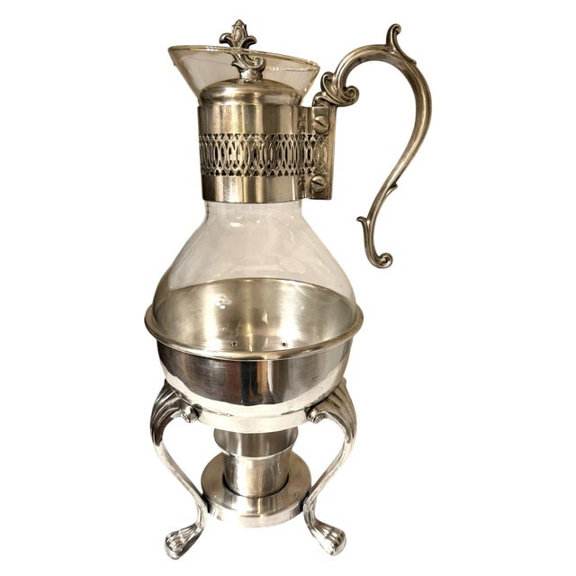 Metal Vintage Fb Rogers Silverplate Glass Coffee Carafe Warmer Stand For Sale - Image 7 of 9