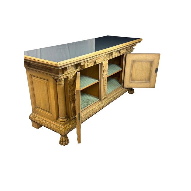 Antique Renaissance Revival Carved Oak Credenza, 1950s For Sale - Image 3 of 18