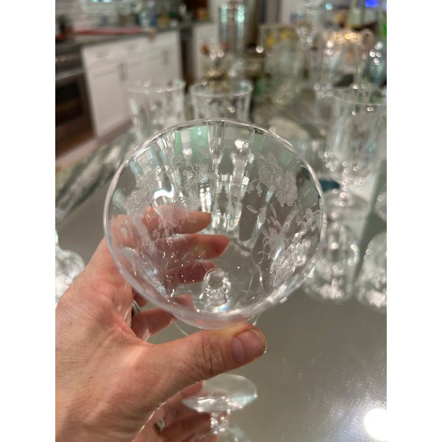Glass Set of 5 Fostoria Willowmere Etched Low Goblets - Footed Tumblers For Sale - Image 7 of 12