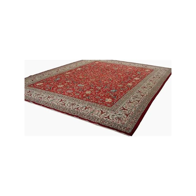 Luxurious 11x14 Old Persian Tabriz Area Rug in red and ivory. Timeless elegance