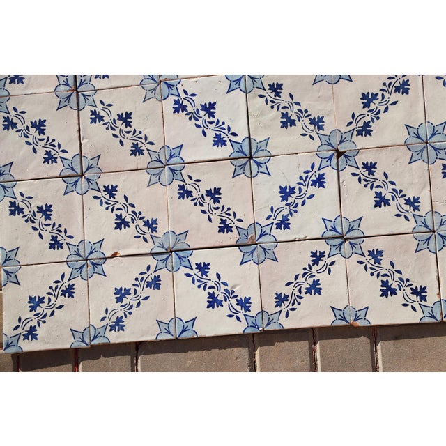 Antique 19th Century Portuguese Tiles With Floral Garland and Star Motif Set of 75 For Sale - Image 10 of 18