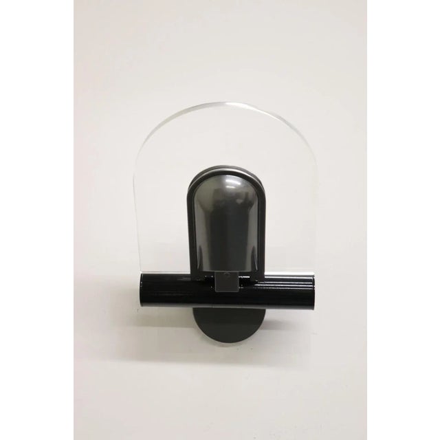 1980s Modern Adjustable Wall Lamp By Bilumen Clear Plexiglass Diffuser. Gray and Black Lacquered Metal Mounting....