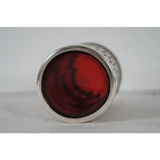 Silver Antique American Sterling Silver & Cranberry Glass 114 Perfume Vanity Bottle 58g For Sale - Image 8 of 12