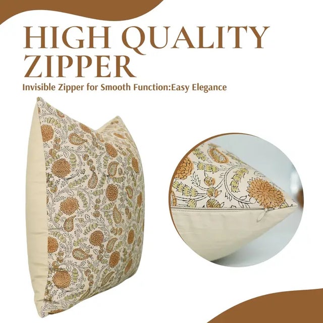 Art Deco Fabdivine Handmade Block Printed Cushion Cover 14x36 Inch Cotton Satin-Gopi For Sale - Image 3 of 4