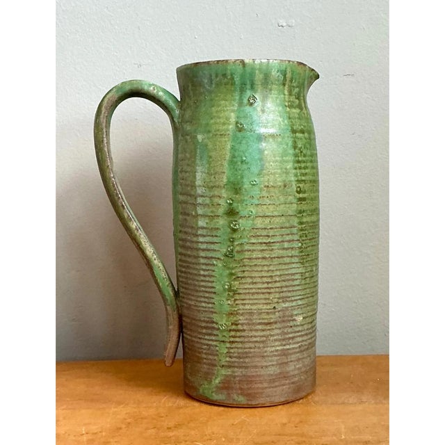 Vintage Handcrafted Green Studio Pottery Jug For Sale - Image 9 of 12