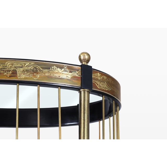 Wood 1970s Vintage Brass Acid-Etched Etagere by Bernhard Rohne for Mastercraft For Sale - Image 7 of 11