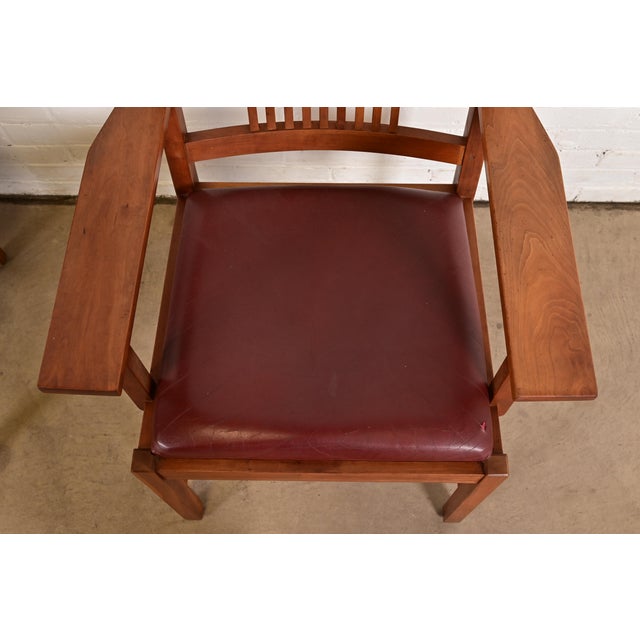 Wood Stickley Mission Arts & Crafts Cherry Wood Spindle Back Armchairs, Pair For Sale - Image 7 of 12