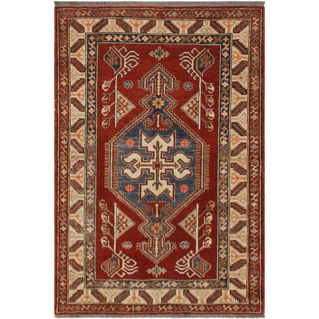 Tribal Super Kazak Rust/Tan Wool Rug - 4'0'' X 5'5'' For Sale - Image 10 of 10