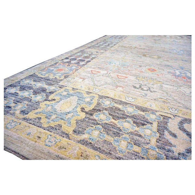 21st Century Turkish Oushak Wool 10x14 Slate Blue, Yellow & Green Handmade Area Rug #1144095 For Sale - Image 10 of 13