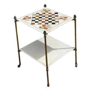 Vintage Marble Inlay Chessboard Side Table For Sale