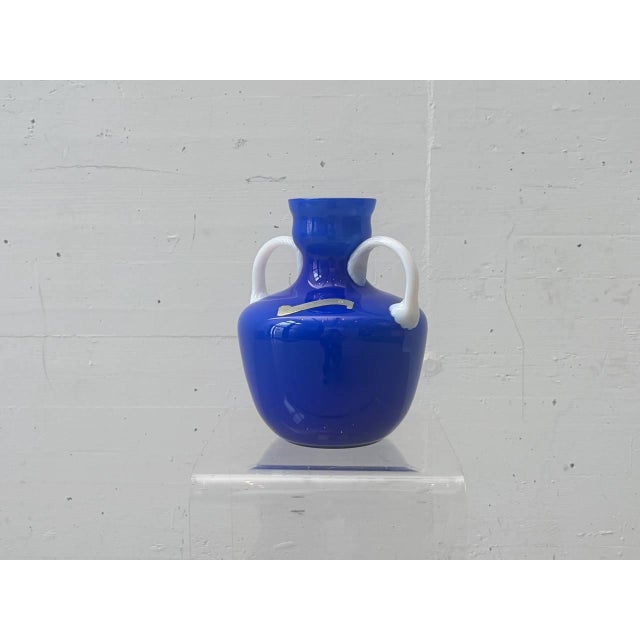 Blue Opal Glass Handle Vase from Opalina Fiorentina, Italy, 1960s For Sale - Image 11 of 14