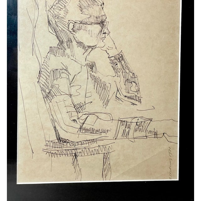 Vintage 1971 Original S. Stirling Stylized Ink Drawing Model Sketch Elder Lady For Sale - Image 13 of 13