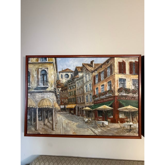 1990s Elegant European Italian Streets Wall Art Painting – Matching Framed Pair For Sale - Image 12 of 12