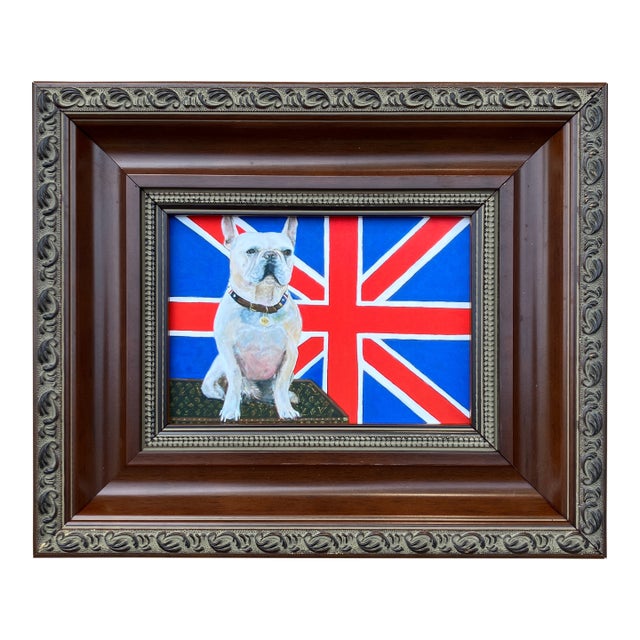 Contemporary French Bull Dog Union Jack by Judy Henn Small Dog Print Framed For Sale