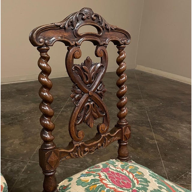 Set of Four 19th Century Renaissance Revival Louis XIII Style Barley Twist Side Chairs in Solid Oak For Sale - Image 10 of 15