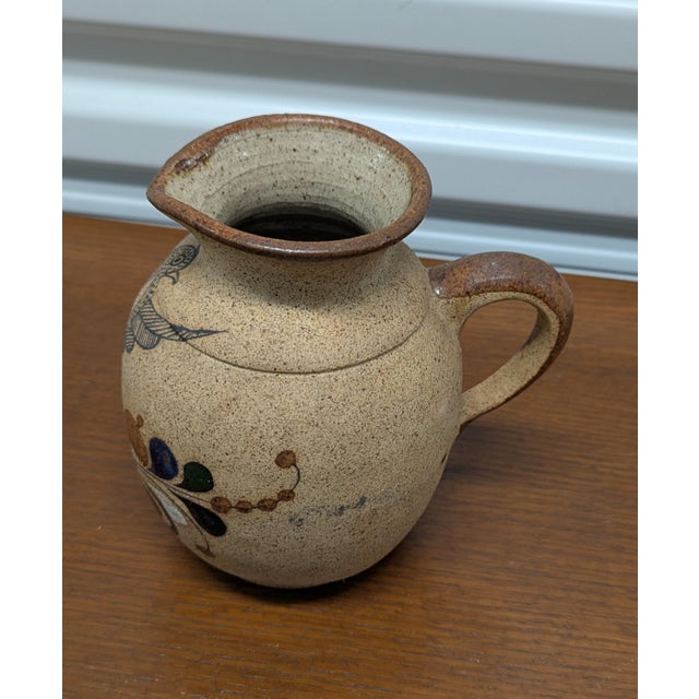 Brown Vintage Tonala Mexican Folk Art Pottery Vase With Bird & Floral Motif For Sale - Image 8 of 11