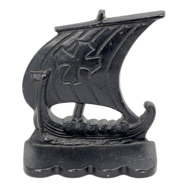 Single Cast Iron Viking Ship Bookend 1920's For Sale