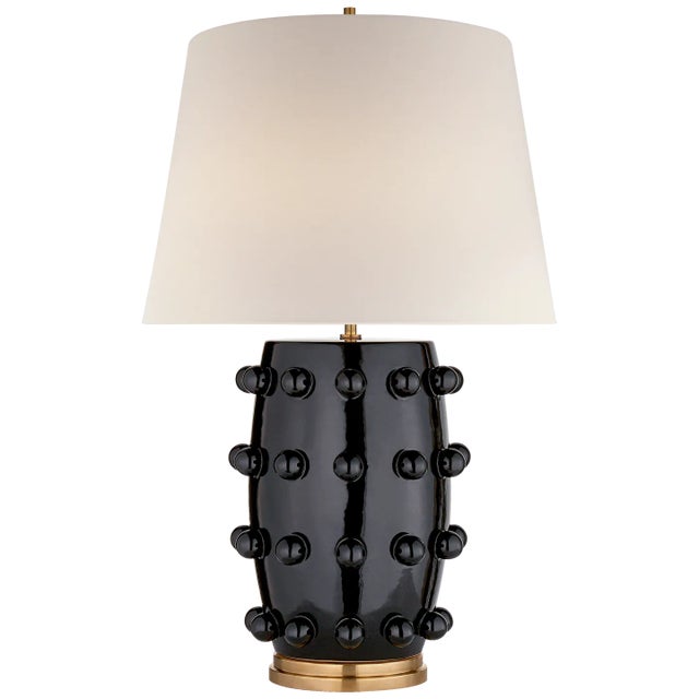 Linden Medium Lamp in Black with Linen Shade Designer: Kelly Wearstler Height: 26.5" Shade Detail: 13" x 17" x 12" Linen...