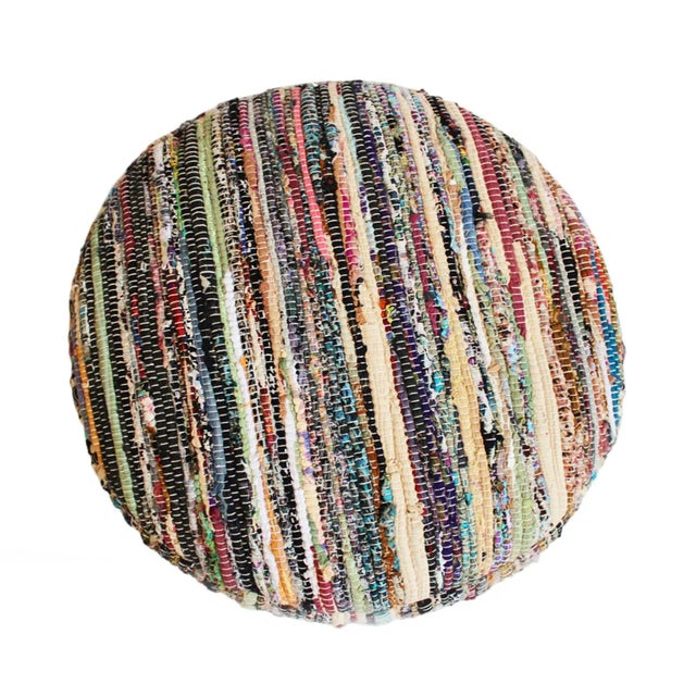 Indian Colorful Sari Rug Pouf Ottoman For Sale - Image 3 of 6