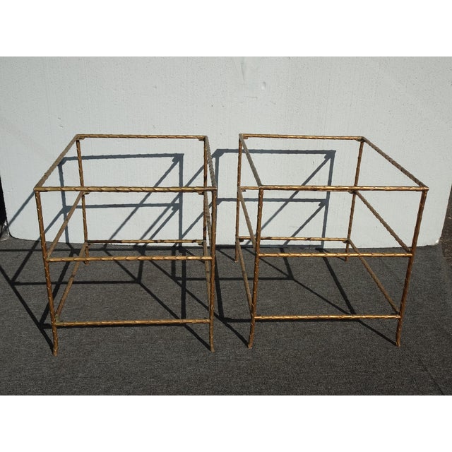 Pair of Vintage Three Tier Brass Bronze Side Tables W Etched Leaf Frames For Sale - Image 4 of 18