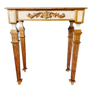 1950 Italian Florentine Neoclassical Gilt & Cream Small Console Table For Sale