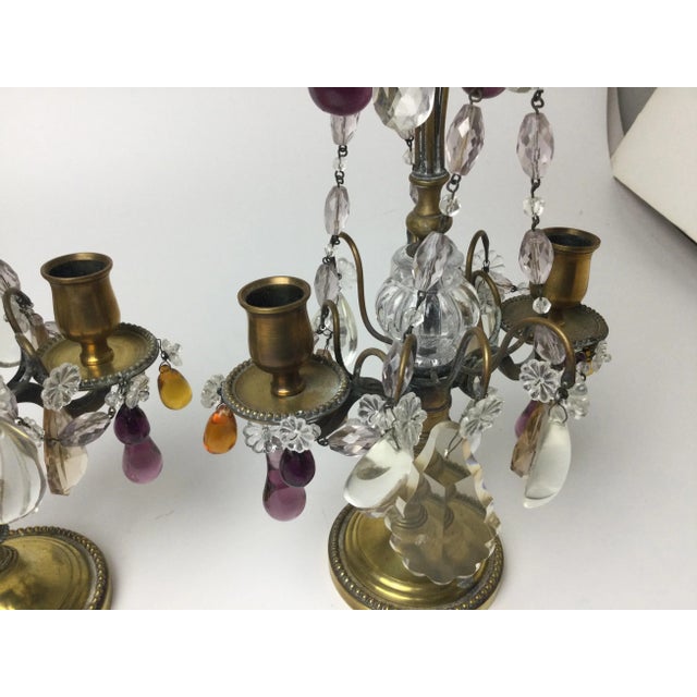 Metal Early 20th Century Clear Amethyst & Amber Crystal Girandole Candelabras - A Pair For Sale - Image 7 of 10