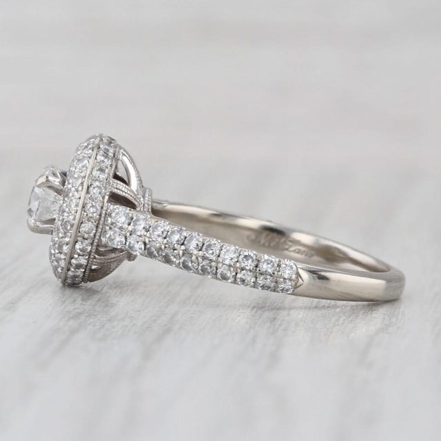 Metal Neil Lane 1.37ctw Round Diamond Halo Engagement Ring 14k White Gold Size 7 For Sale - Image 7 of 9
