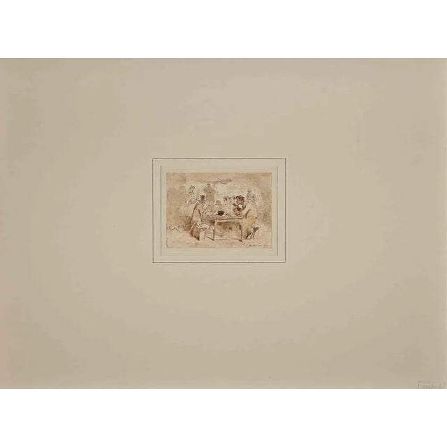 The Dinner is a Drawing in china ink, and watercolor and realized by Auguste Andrieux in 1848. The artwork is in good...