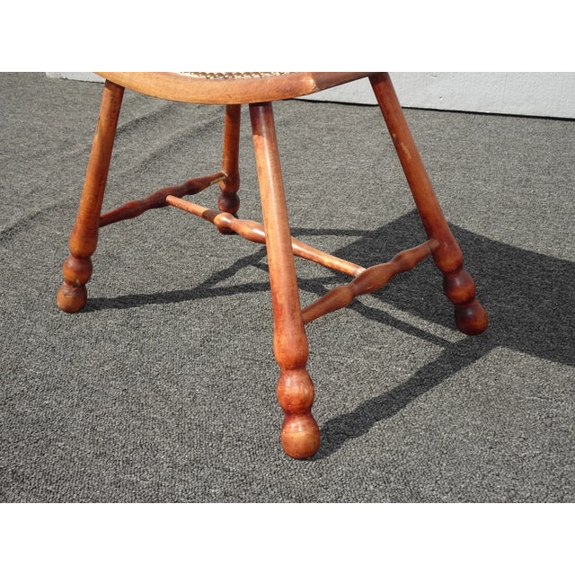 Vintage French Country Oak Saddle Style Seat W Floral Fabric Stool Bench For Sale - Image 11 of 13