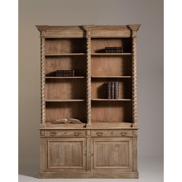19th Century France Weathered Honey Oak Carved Oak Glazed Bookcase Hutch For Sale - Image 4 of 11