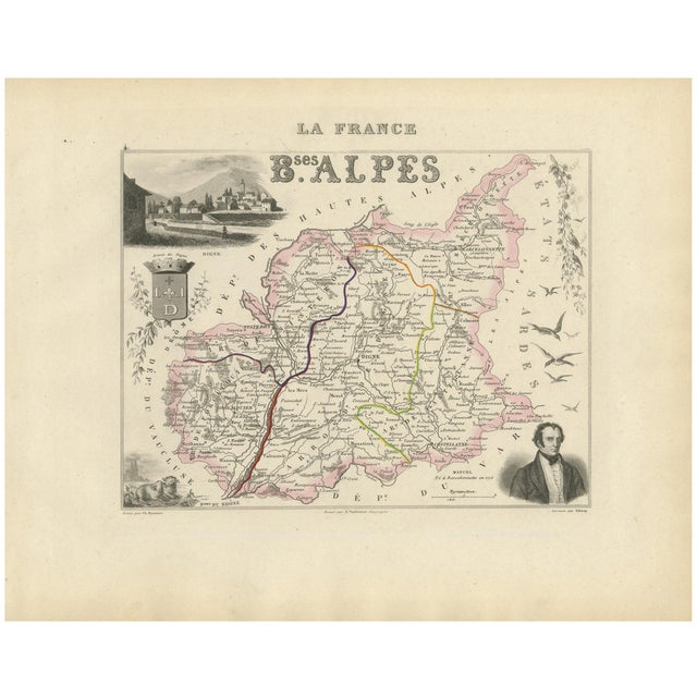 Map of Basses-Alpes France with Digne and Lavender Region by Vuillemin, c.1850 For Sale